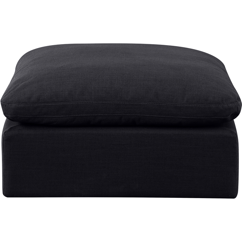 Meridian Furniture Indulge Contemporary Linen Fabric Ottoman in Black