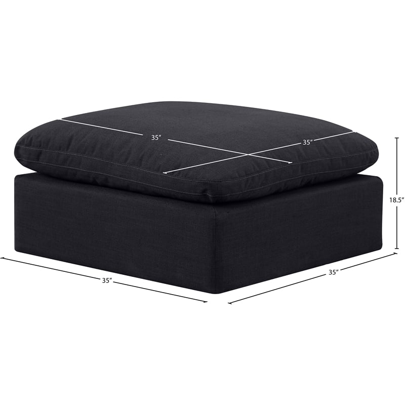 Meridian Furniture Indulge Contemporary Linen Fabric Ottoman in Black