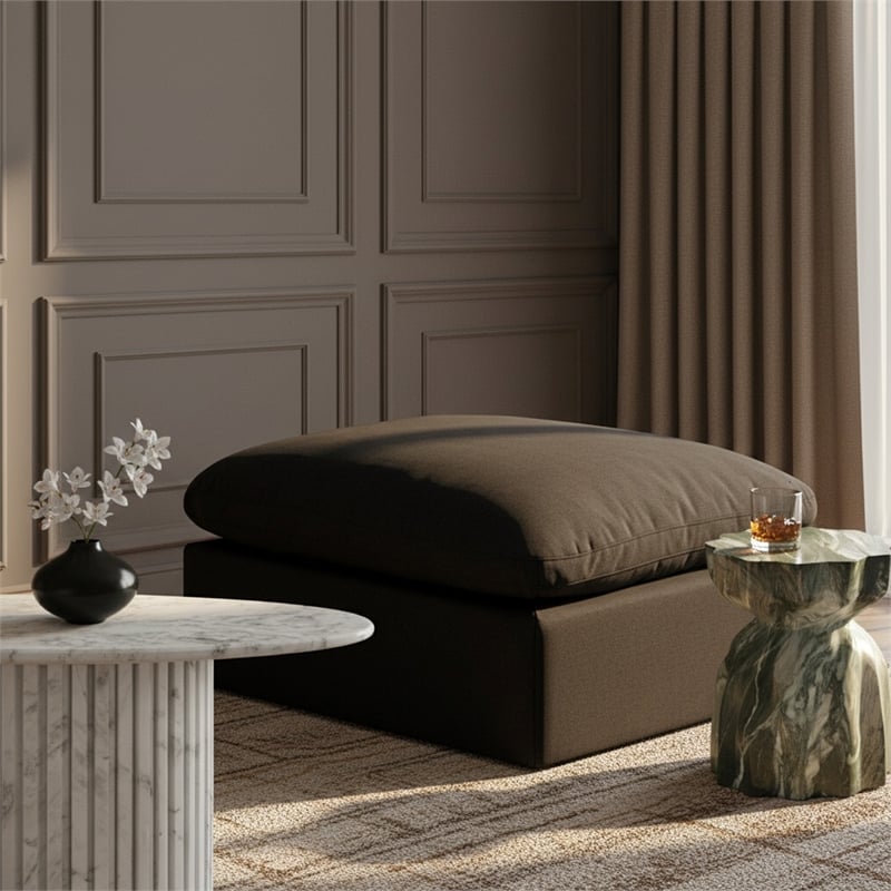 Meridian Furniture Indulge Contemporary Linen Fabric Ottoman in Black