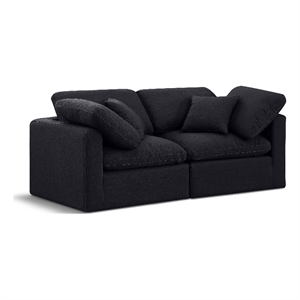 Meridian Furniture Indulge 70&quot Upholstered Linen Fabric Modular Sofa in Black