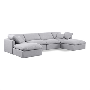 Meridian Furniture Indulge 140&quot Linen Fabric U-Shaped Modular Sectional in Gray