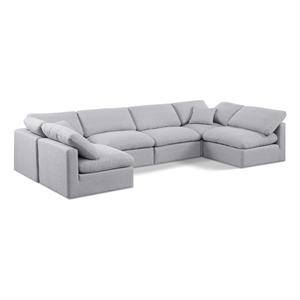 Meridian Furniture Indulge 199&quot Linen Fabric U-Shaped Modular Sectional in Gray