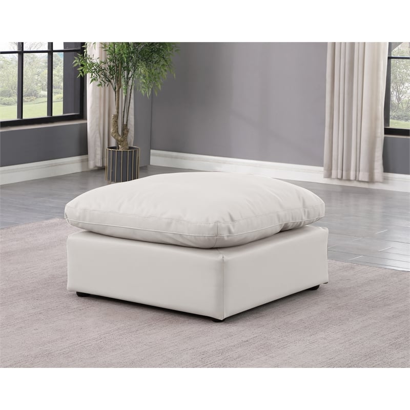 Meridian Furniture Indulge Vegan Leather Ottoman with Latch Underneath in Cream