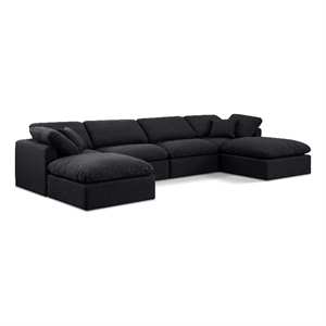 Meridian Furniture Indulge 140&quot Linen Fabric U-Shaped Modular Sectional in Black