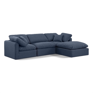 Meridian Furniture Indulge 94&quot Linen Fabric L-Shaped Modular Sectional in Navy