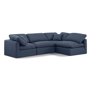 Meridian Furniture Indulge 129&quot Linen Fabric L-Shaped Modular Sectional in Navy