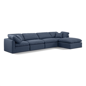 Meridian Furniture Indulge 129&quot Fabric L-Shaped Modular Sectional in Navy