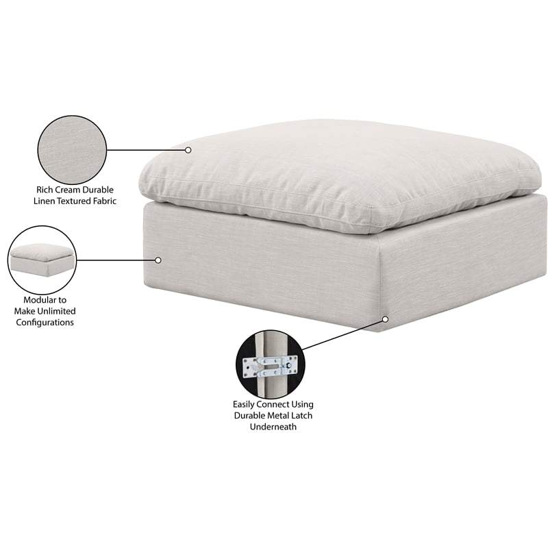 Meridian Furniture Indulge Contemporary Fabric Ottoman in Cream