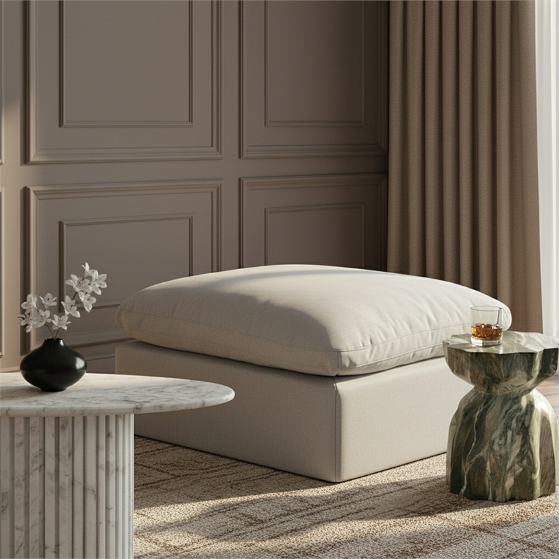 Meridian Furniture Indulge Contemporary Fabric Ottoman in Cream