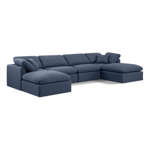 Meridian Furniture Indulge 129&quot Fabric U-Shaped Modular Sectional in Navy