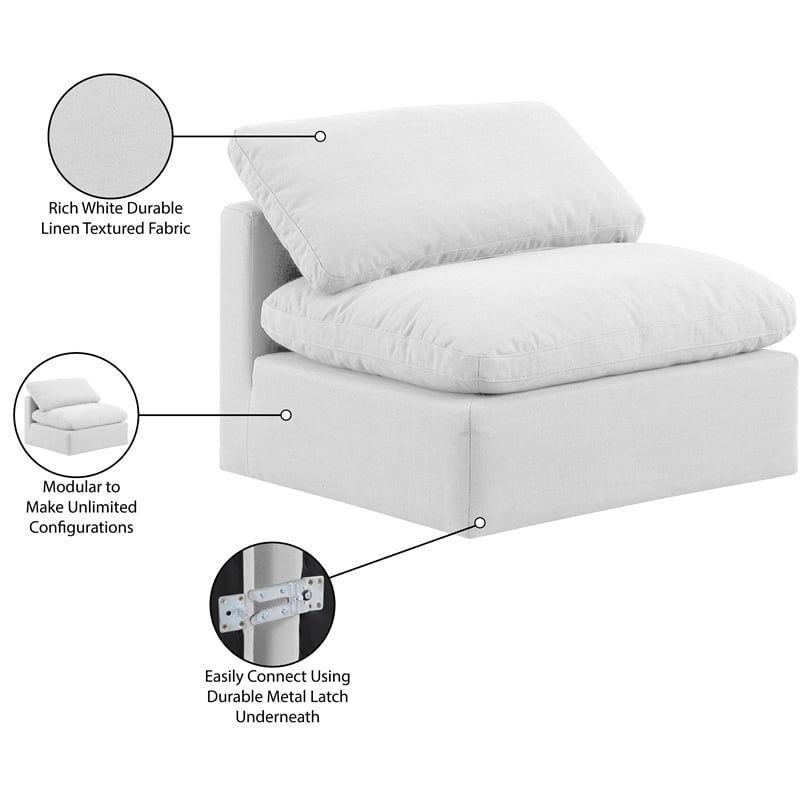 Meridian Furniture Indulge Contemporary Fabric Armless Chair in White