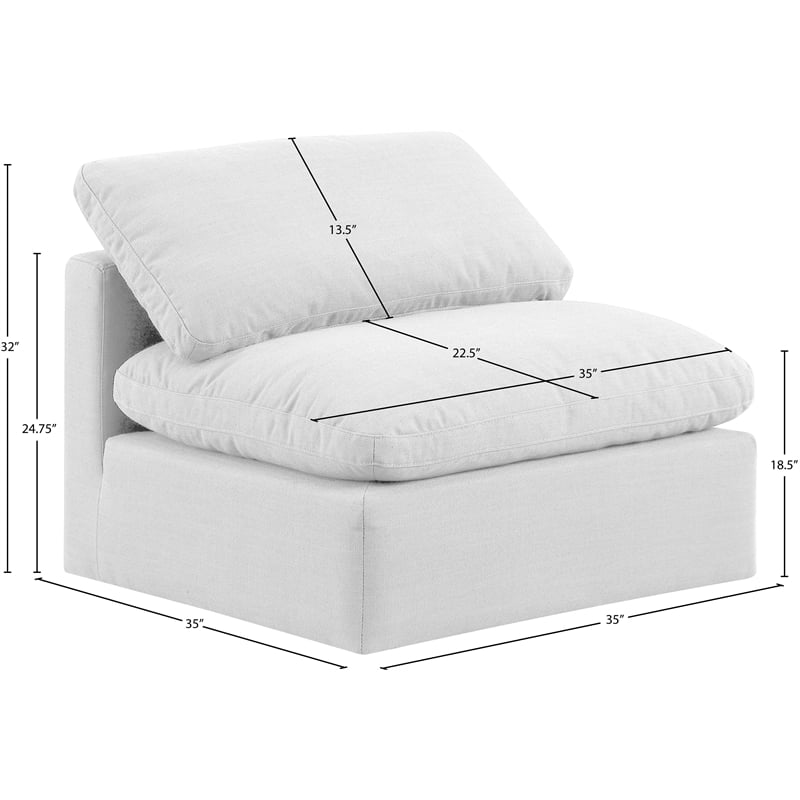 Meridian Furniture Indulge Contemporary Fabric Armless Chair in White