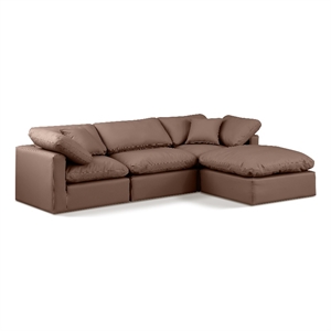 Meridian Furniture Indulge 94&quot Vegan Leather L-Shaped Modular Sectional in Brown