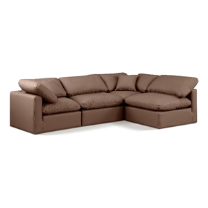 Meridian Furniture Indulge 129&quot Brown Vegan Leather L-Shaped Modular Sectional