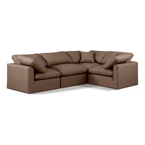 Meridian Furniture Indulge 124&quot Brown Vegan Leather L-Shaped Modular Sectional