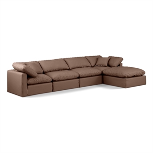 Meridian Furniture Indulge 140&quot Faux Leather L-Shaped Modular Sectional in Brown