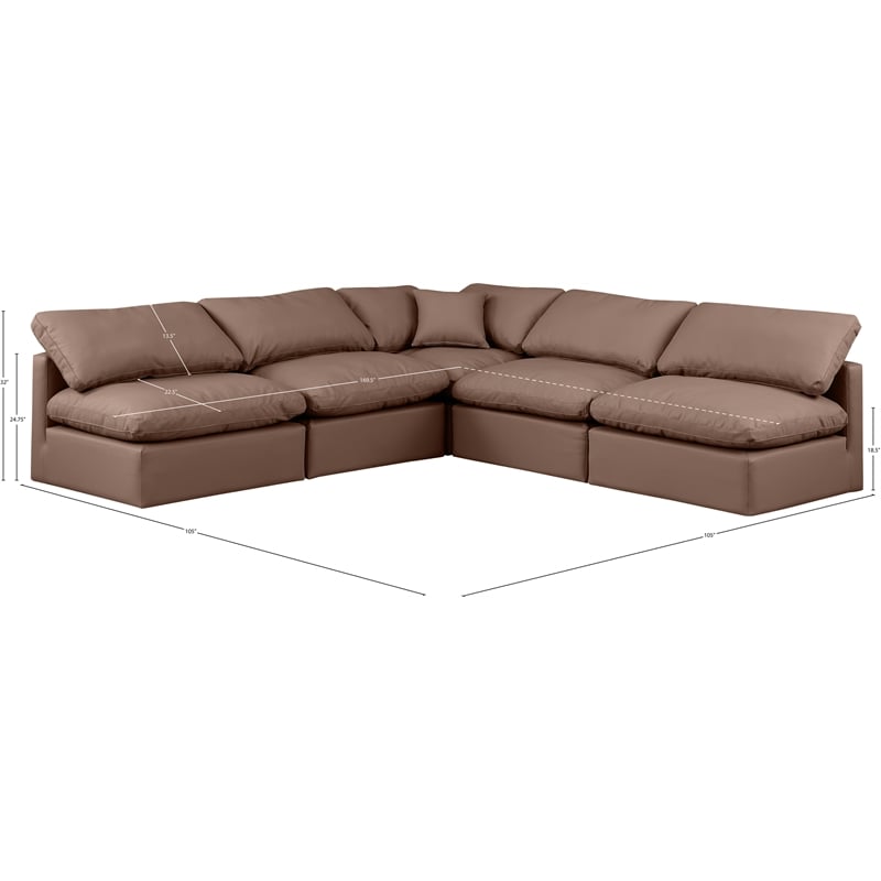 Meridian Furniture Indulge Brown Vegan Leather L-Shaped Modular Sectional