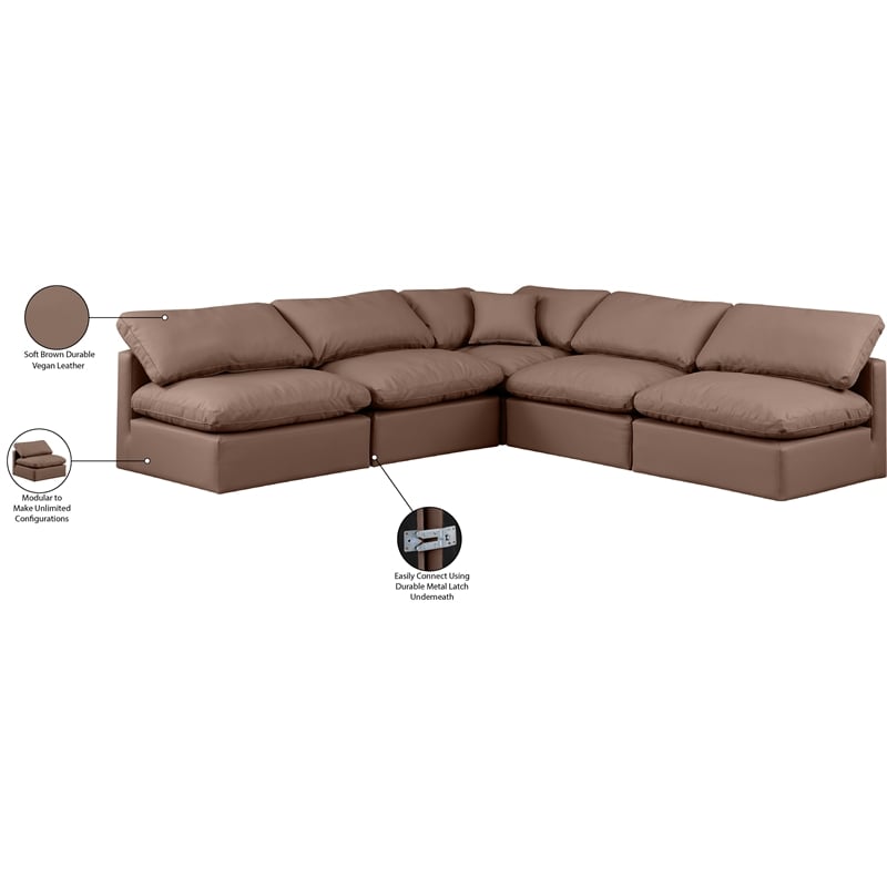 Meridian Furniture Indulge Brown Vegan Leather L-Shaped Modular Sectional