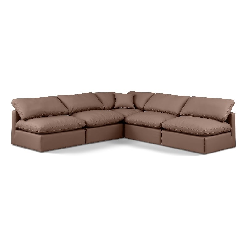 Meridian Furniture Indulge Brown Vegan Leather L-Shaped Modular Sectional
