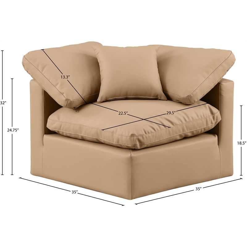 Meridian Furniture Indulge Contemporary Vegan Leather Corner Chair in Tan