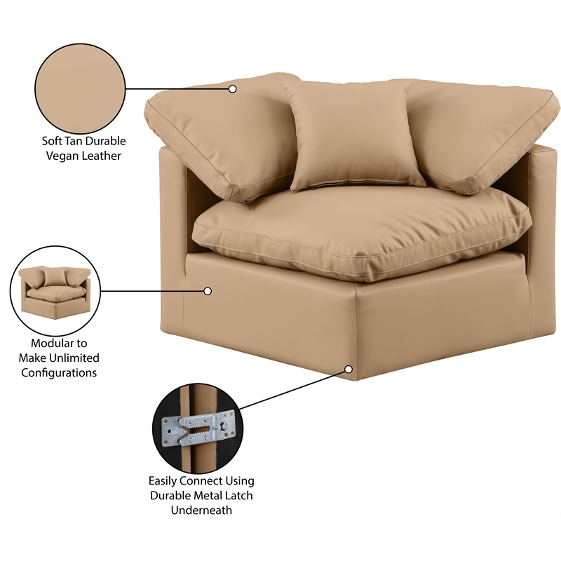 Meridian Furniture Indulge Contemporary Vegan Leather Corner Chair in Tan