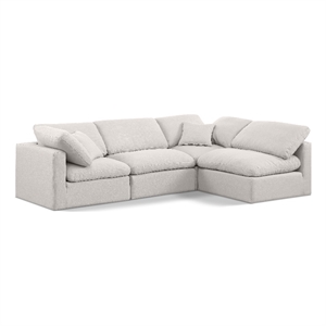 Meridian Furniture Indulge 129&quot Linen Fabric L-Shaped Modular Sectional in Cream