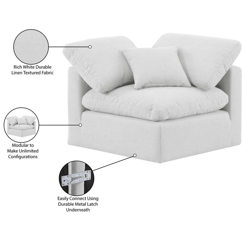 Meridian Furniture Indulge Contemporary Fabric Corner Chair in White