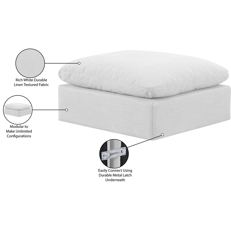 Meridian Furniture Indulge Contemporary Fabric Ottoman in White