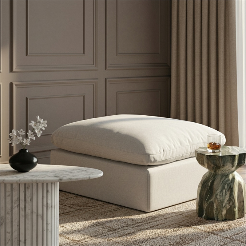 Meridian Furniture Indulge Contemporary Fabric Ottoman in White