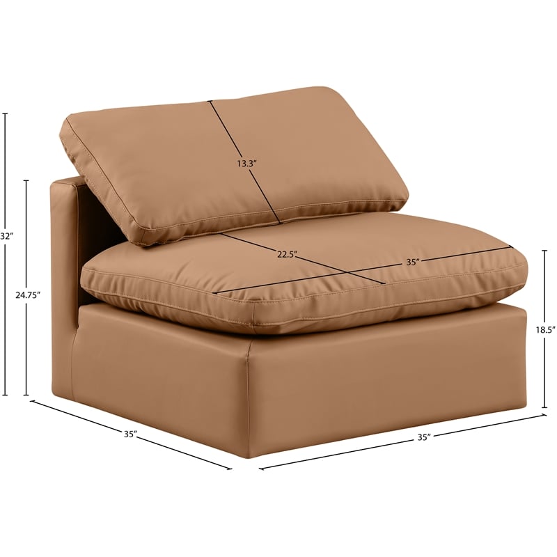 Meridian Furniture Indulge Vegan Leather Armless Chair in Cognac Orange