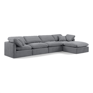 Meridian Furniture Indulge 129&quot Velvet L-Shaped Modular Sectional in Gray