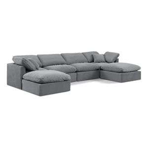 Meridian Furniture Indulge 129&quot Velvet U-Shaped Modular Sectional in Gray
