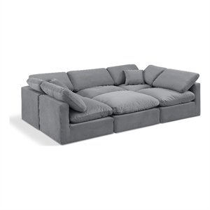 Meridian Furniture Indulge 164&quot Velvet U-Shaped Modular Sectional in Gray