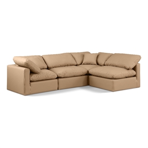 Meridian Furniture Indulge 129&quot Vegan Leather L-Shaped Modular Sectional in Tan