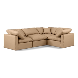 Meridian Furniture Indulge 123.5&quot Tan Vegan Leather L-Shaped Modular Sectional