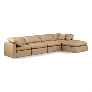 Meridian Furniture Indulge 129&quot Vegan Leather L-Shaped Modular Sectional in Tan
