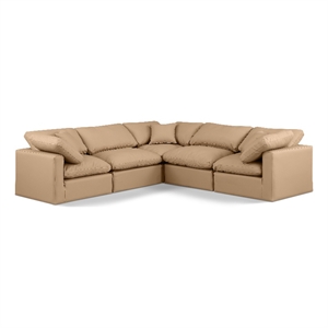 Meridian Furniture Indulge 158.5&quot Tan Vegan Leather L-Shaped Modular Sectional