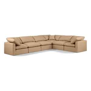 Meridian Furniture Indulge 193.5&quot Tan Vegan Leather L-Shaped Modular Sectional