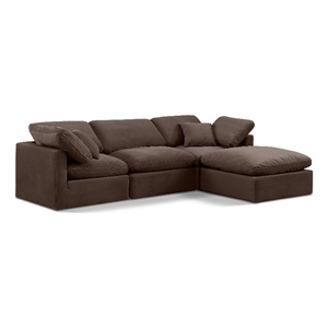 Meridian Furniture Indulge 94&quot Velvet L-Shaped Modular Sectional in Brown