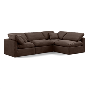 Meridian Furniture Indulge 129&quot Velvet L-Shaped Modular Sectional in Brown