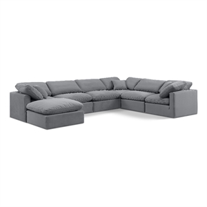 Meridian Furniture Indulge 193.5&quot Velvet U-Shaped Modular Sectional in Gray