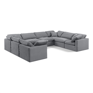 Meridian Furniture Indulge 258&quot Velvet U-Shaped Modular Sectional in Gray