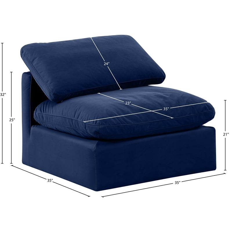 Meridian Furniture Indulge Contemporary Velvet Armless Chair in Navy