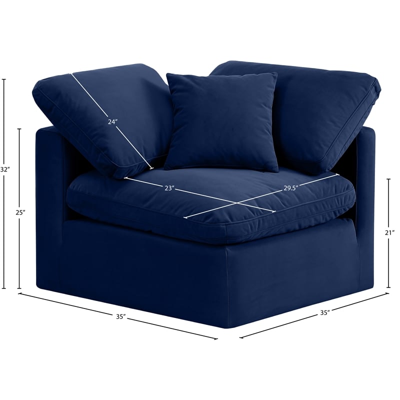 Meridian Furniture Indulge Contemporary Velvet Corner Chair in Navy