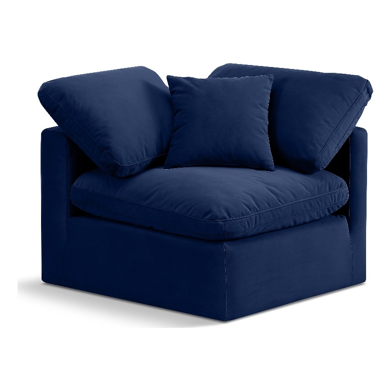 Meridian Furniture Indulge Contemporary Velvet Corner Chair in Navy