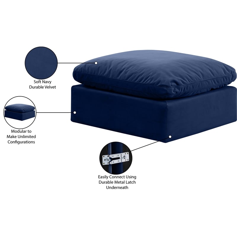 Meridian Furniture Indulge Contemporary Velvet Ottoman in Navy