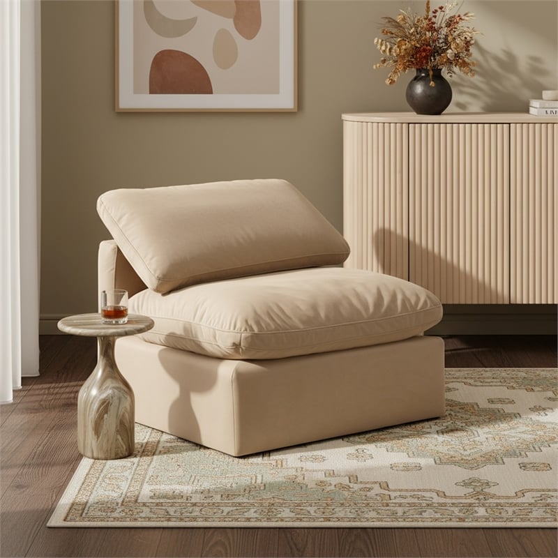 Meridian Furniture Indulge Contemporary Velvet Armless Chair in Beige