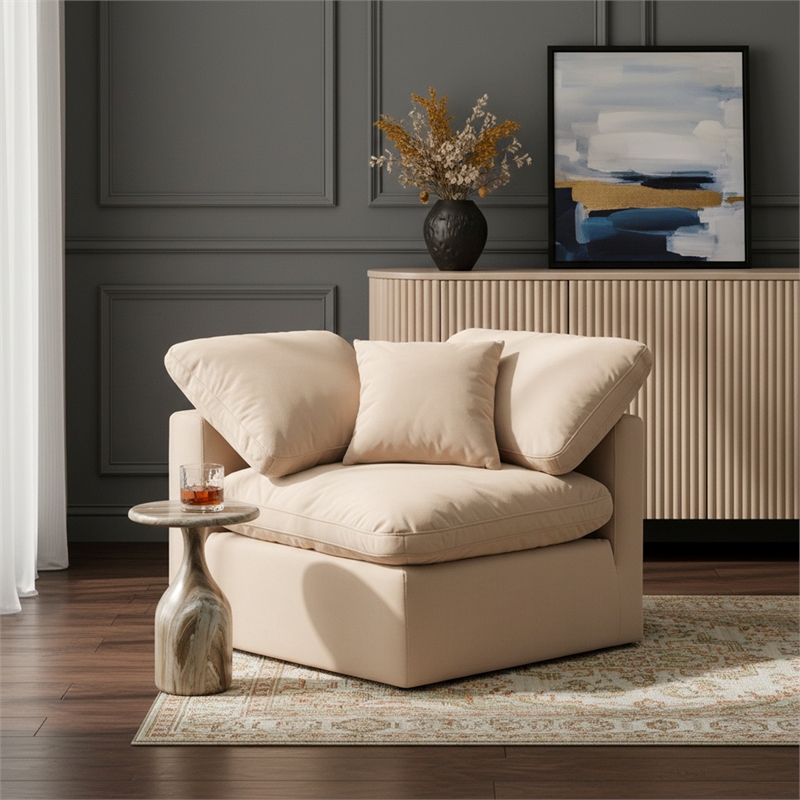 Meridian Furniture Indulge Contemporary Velvet Corner Chair in Beige