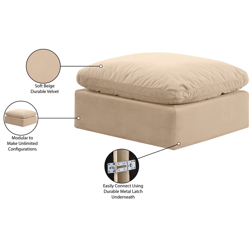 Meridian Furniture Indulge Contemporary Velvet Ottoman in Beige
