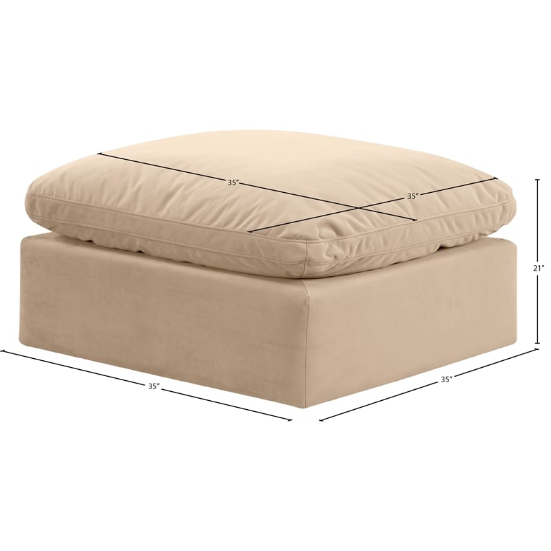Meridian Furniture Indulge Contemporary Velvet Ottoman in Beige